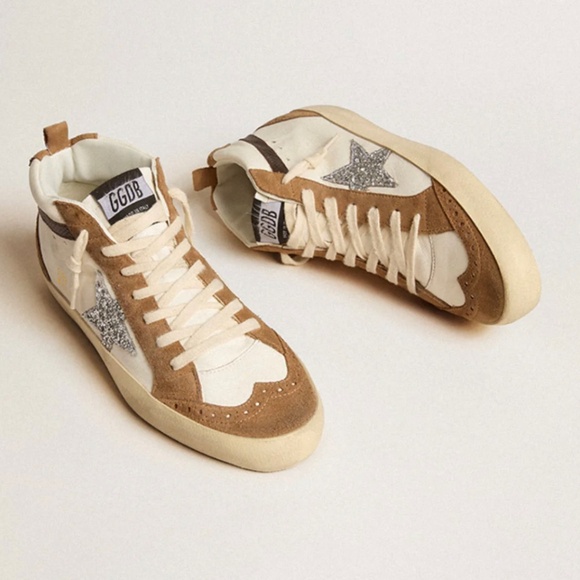 Golden Goose Mid Star Sneaker White Leather/Brown Suede/Silver sz 39 New in Box - Picture 1 of 12